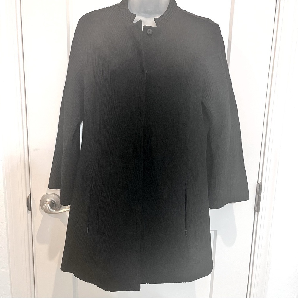 Eileen Fisher Textured Black Cardigan Blazer Jacket Pockets Size M